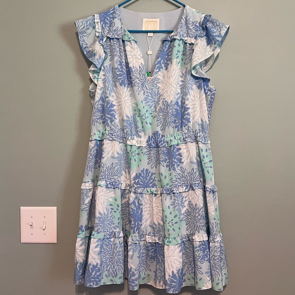 Sail to Sable Blue and Green hydrangea dress